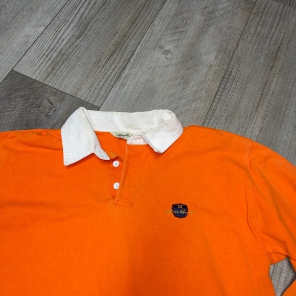 Vintage Eddie Bauer bright Orange heavy polo long sleeve shirt Med - Picture 5 of 6